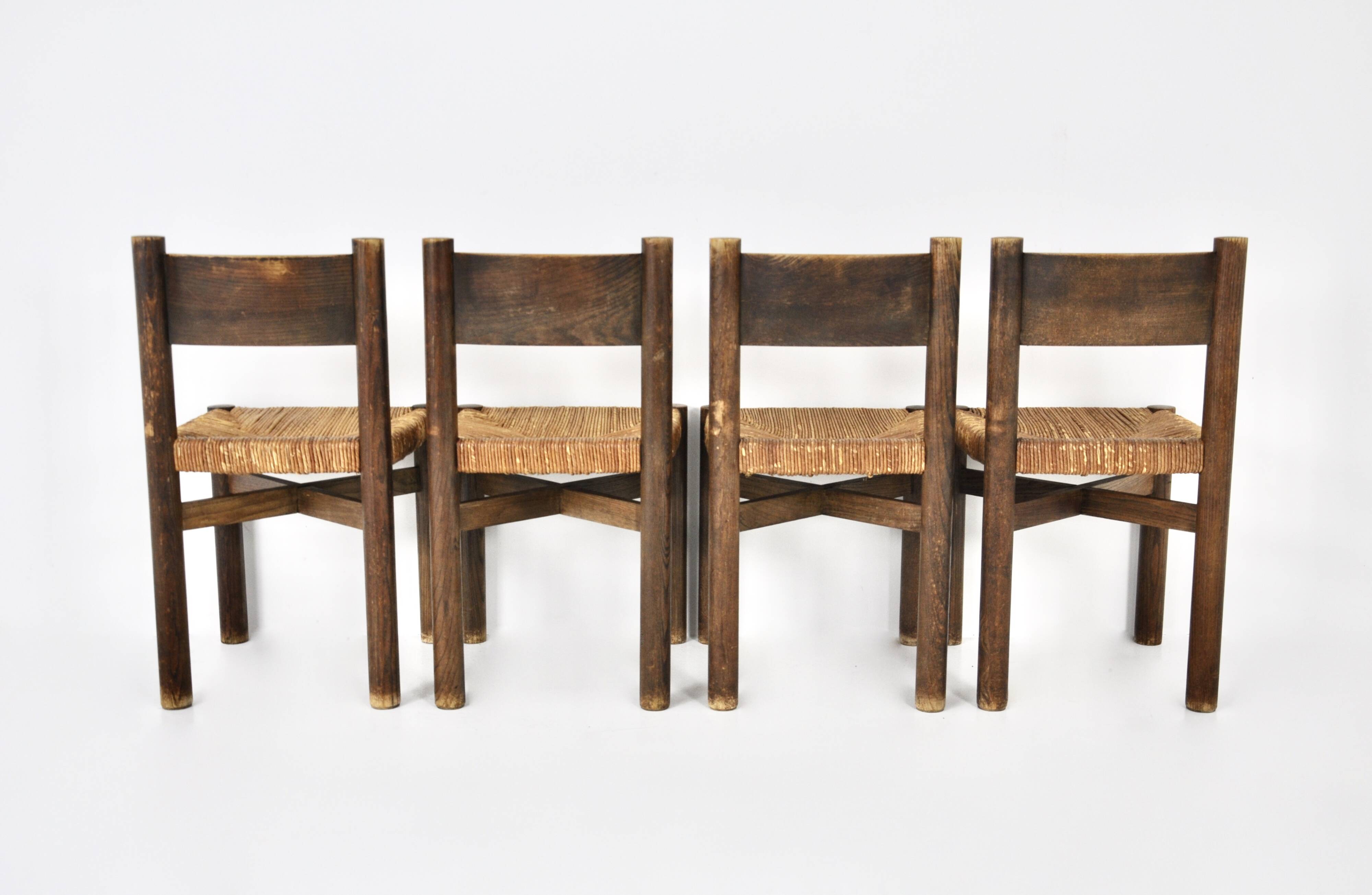 Set of 4 Meribel Chairs by Charlotte Perriand for Steph Simon, 1950s