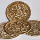 Six oyster plates earthenware with matte enamel, 50s