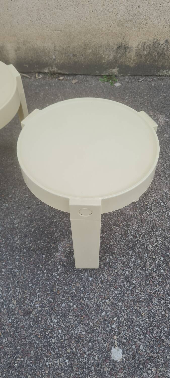 Pair of white plastic bedside tables design Made in Holland space age 1970