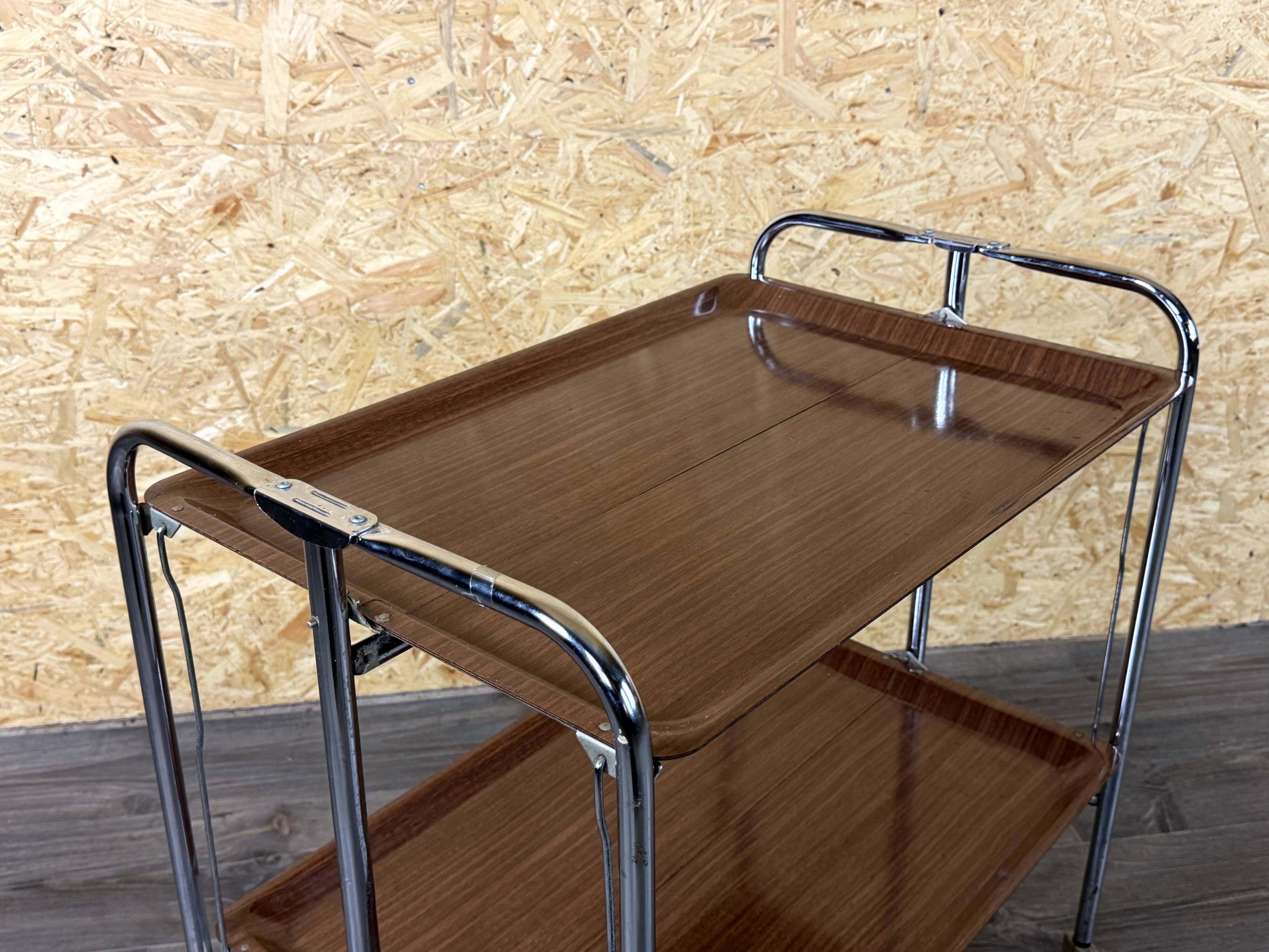 1960s 1970s Serving Cart Dinette Side Table Space Age Design Chrome Brown