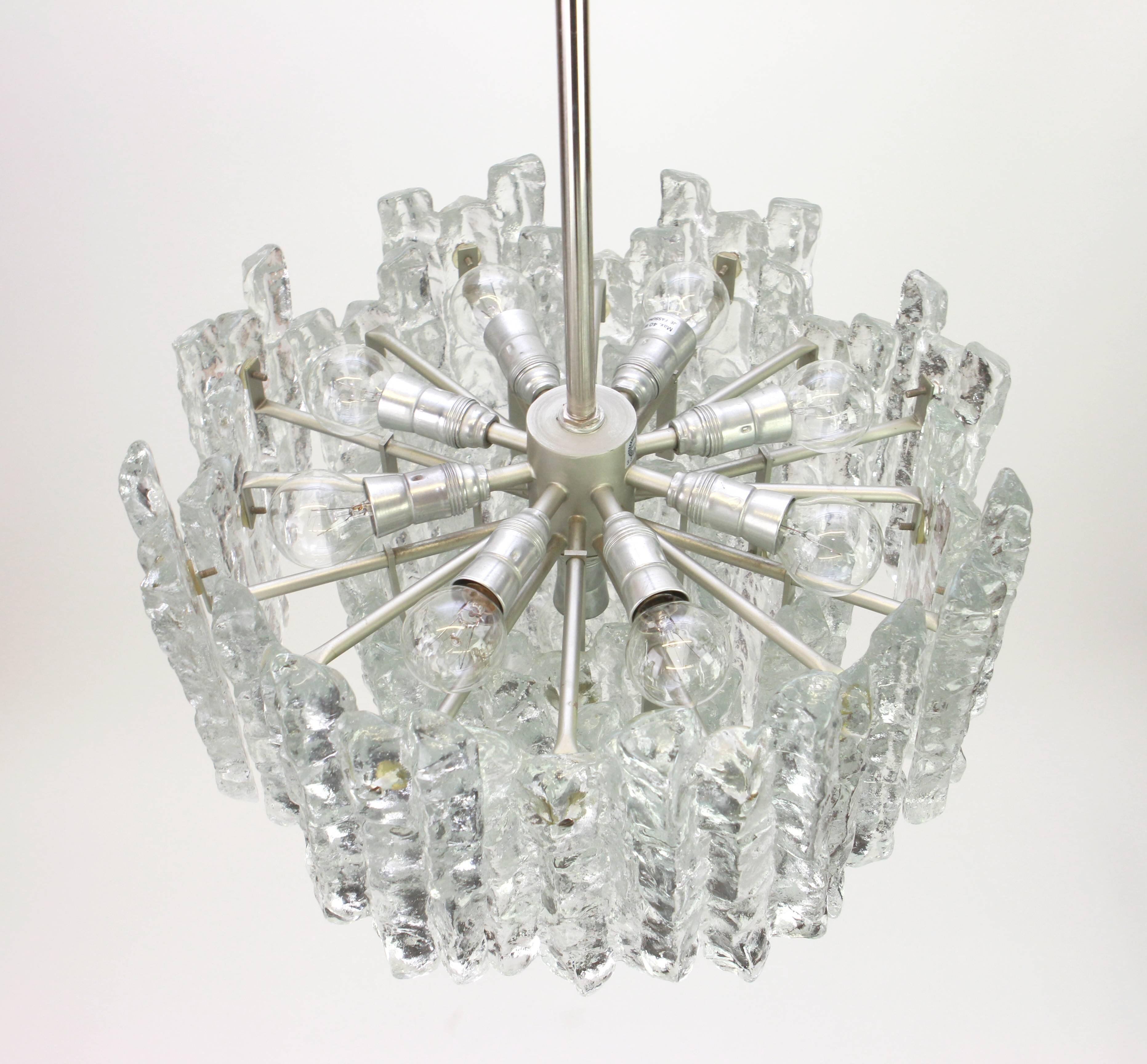 Large frosted glass chandelier from Murano by Kalmar, Austria, 1960s.