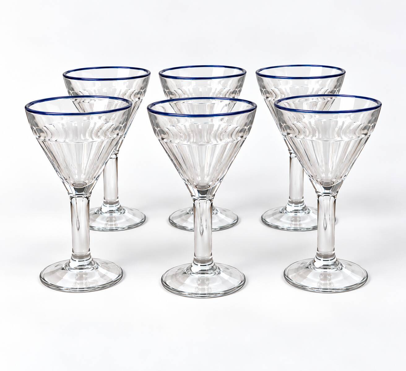 Set of 6 vintage bistro glasses – Art Deco style – Cobalt blue rim