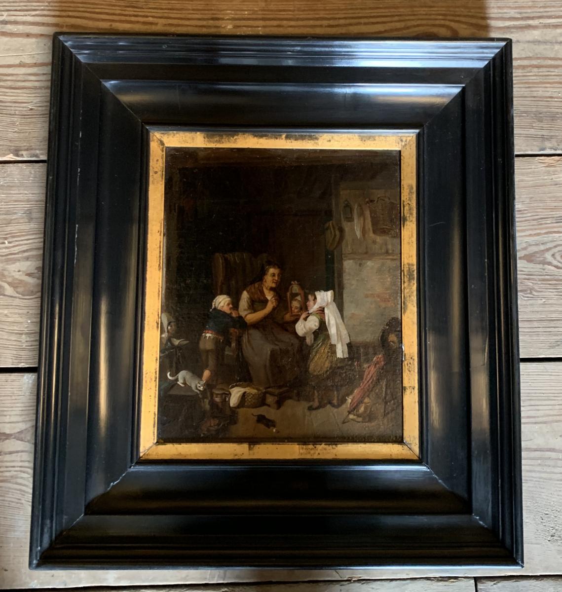 Oil on canvas, interior scene