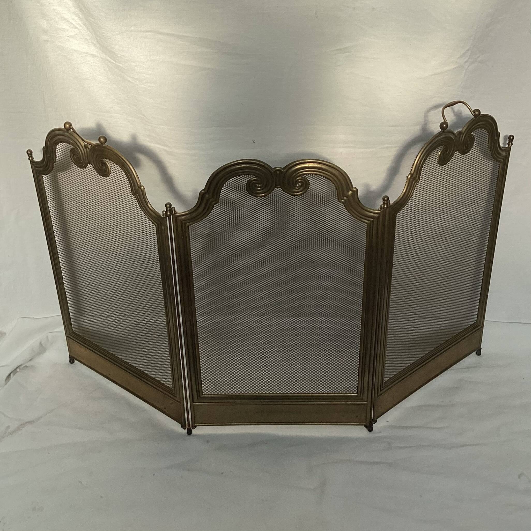 Vintage brass fireplace screen dimension: height -54cm- width -94cm-