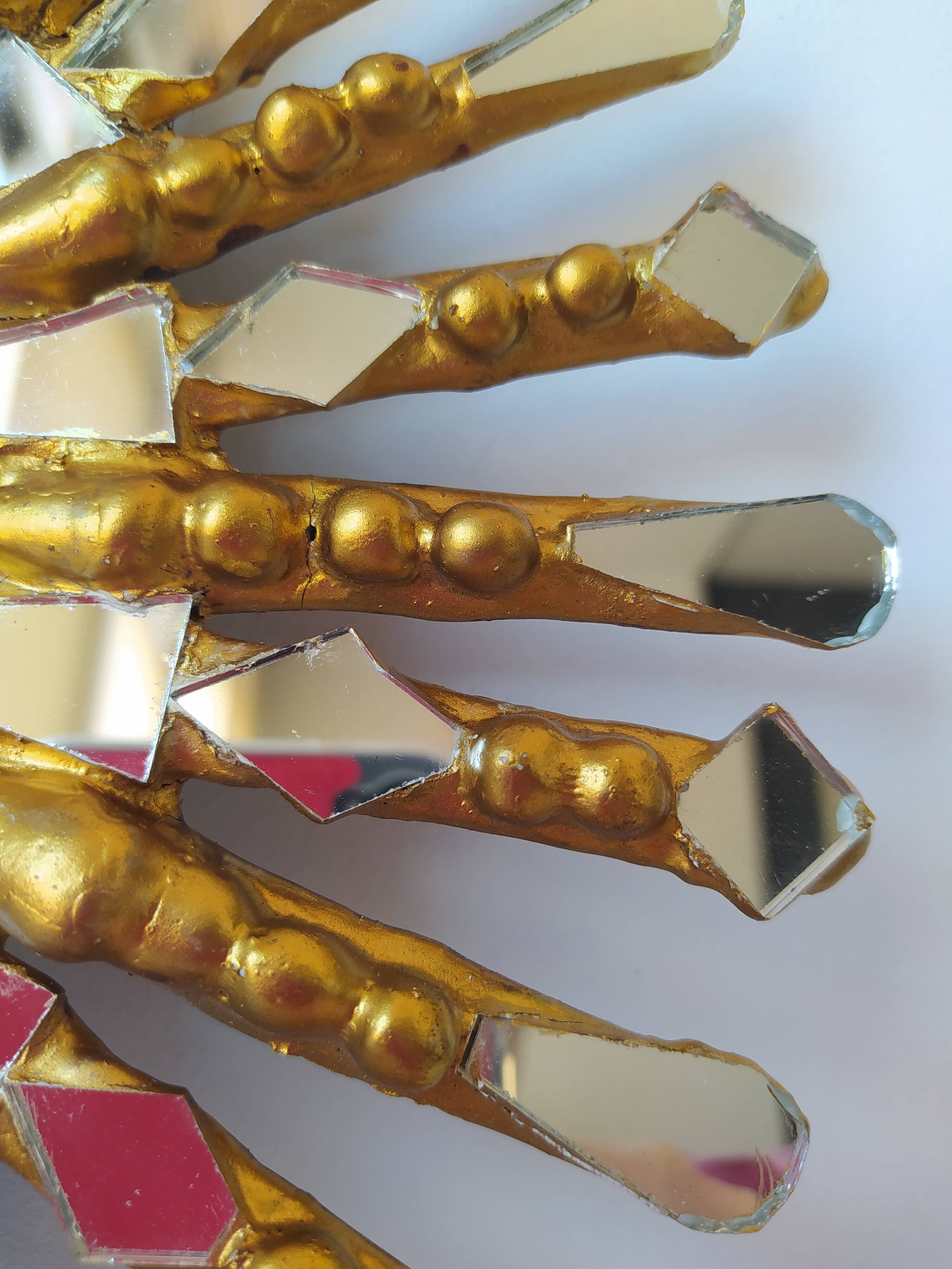 Golden wooden sun mirror 30cm