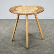 Jan Kalous Rattan and Beech Side Table, Czechoslovakia, 1970s