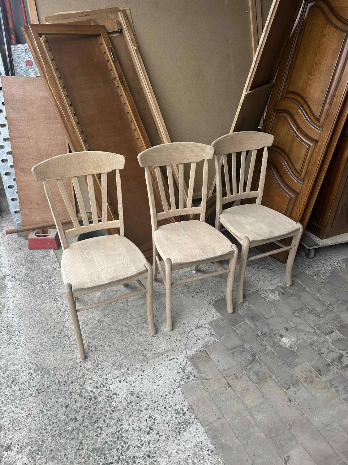 Set of 6 raw wood chairs