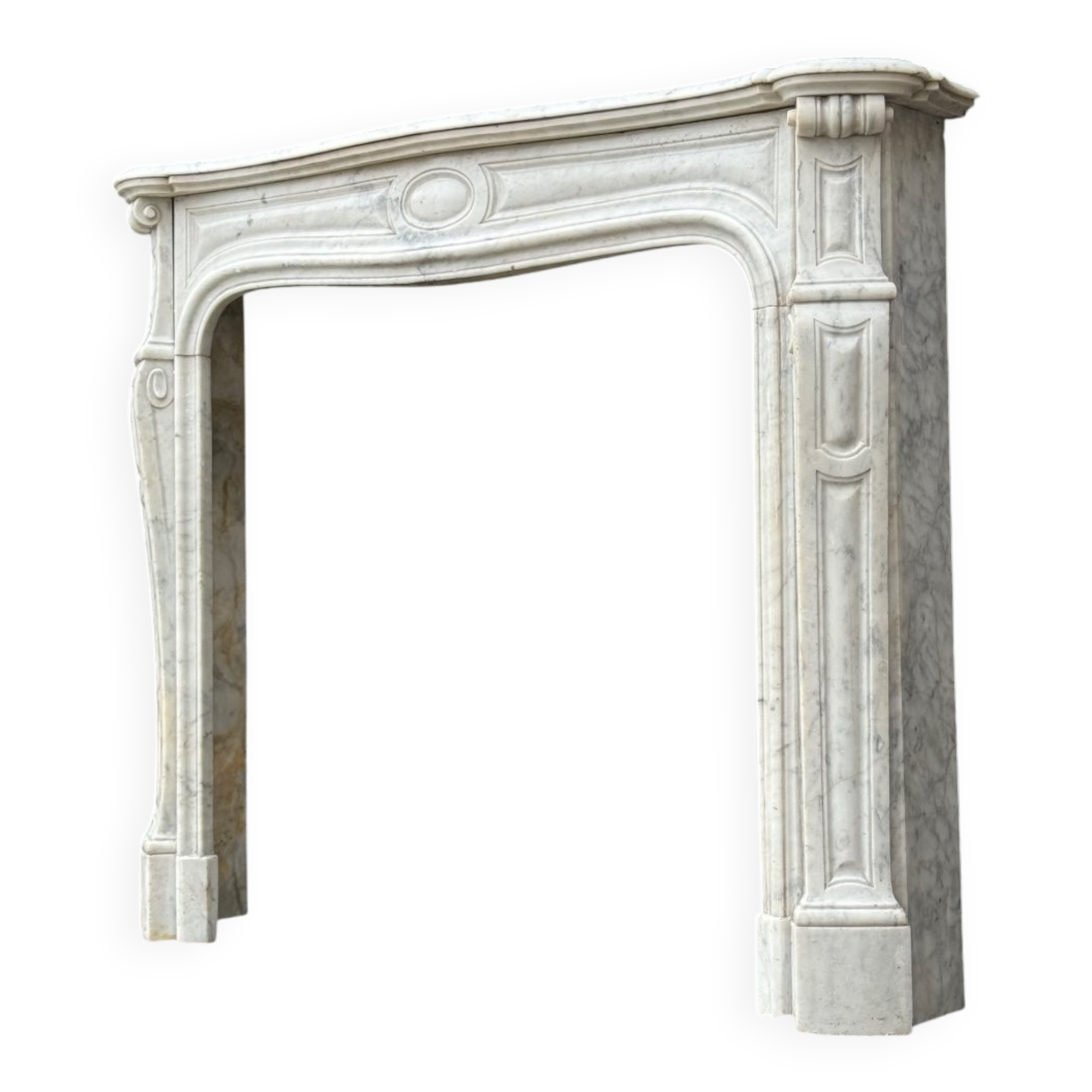 Louis XV style fireplace in white Carrara marble circa 1880