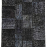 Handmade anatolian overdyed 171 cm x 247 cm black patchwork carpet