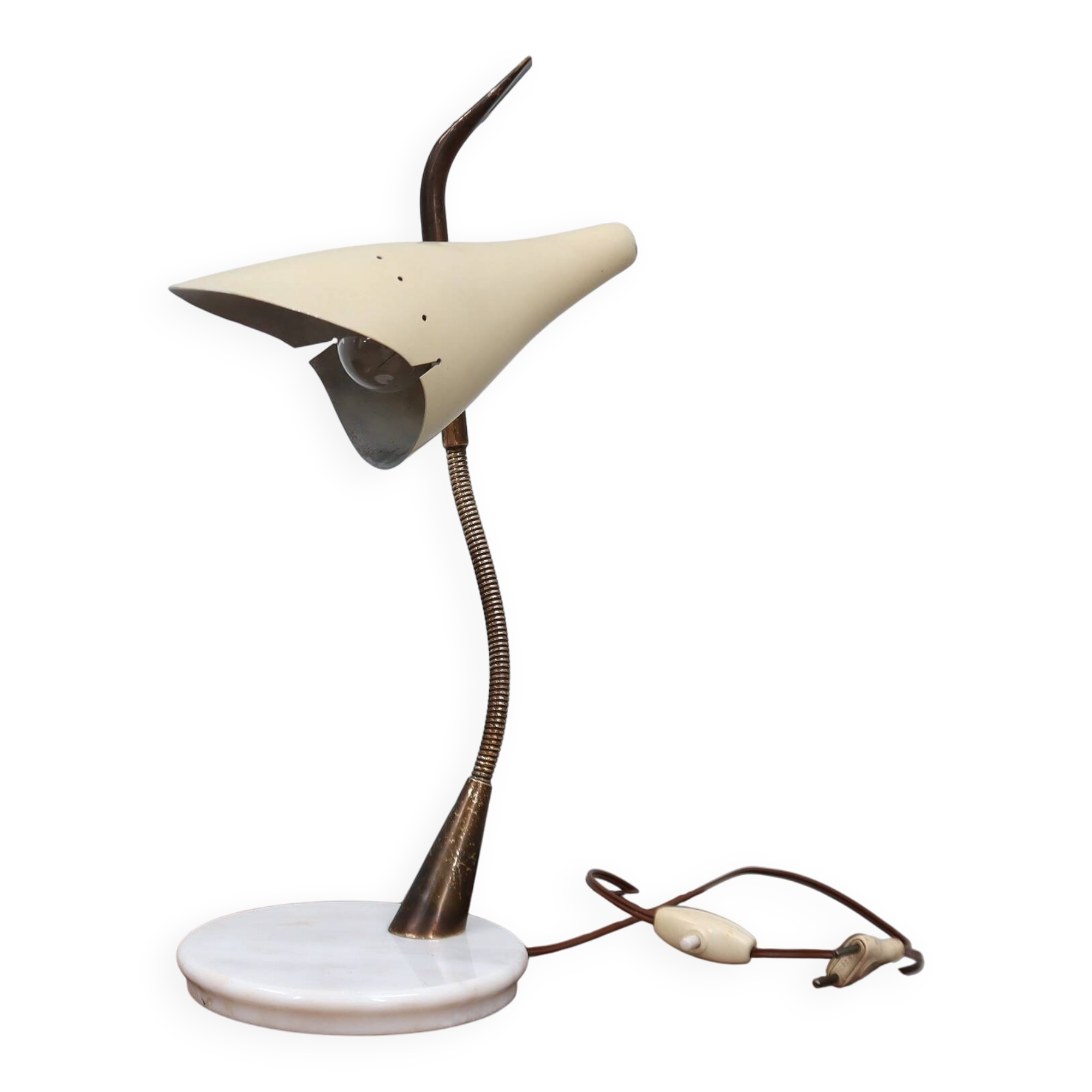 Oscar Torlasco for Lumen rare 1950s Italian table lamp in brass and marble