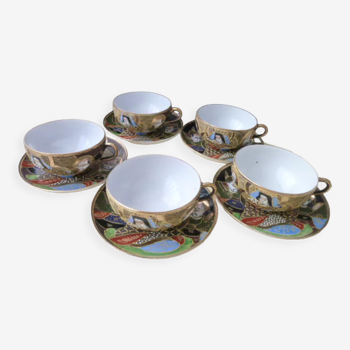 Set of 5 tea cups made of Satsuma Japanese porcelain