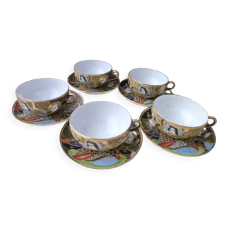 Set of 5 tea cups made of Satsuma Japanese porcelain