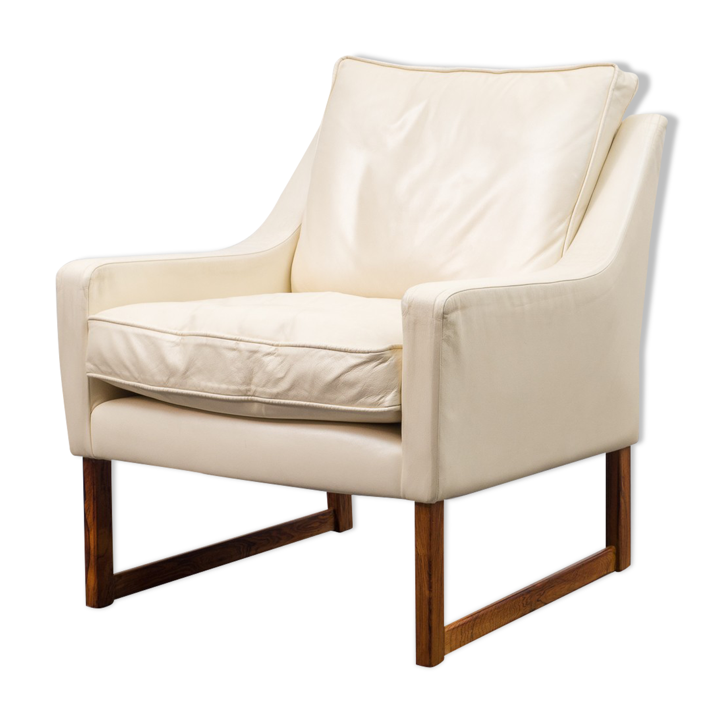 Sled armchair, teak, white leather, Kill International edition