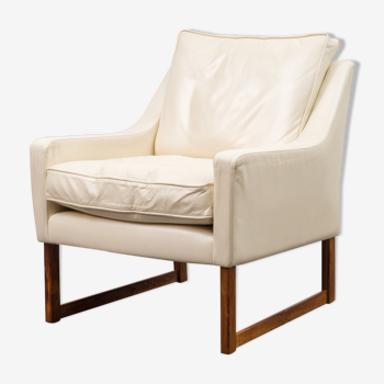 Sled armchair, teak, white leather, Kill International edition