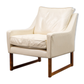 Sled armchair, teak, white leather, Kill International edition
