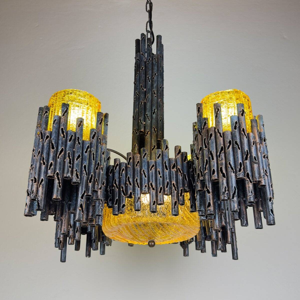 Brutalist chandelier by Marcello Fantoni for Fantoni Studio, Florence, Italy, 1960s.