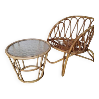 Ensemble de chaises et de table en rotin vintage en verre nuage Rohe Noordwolde