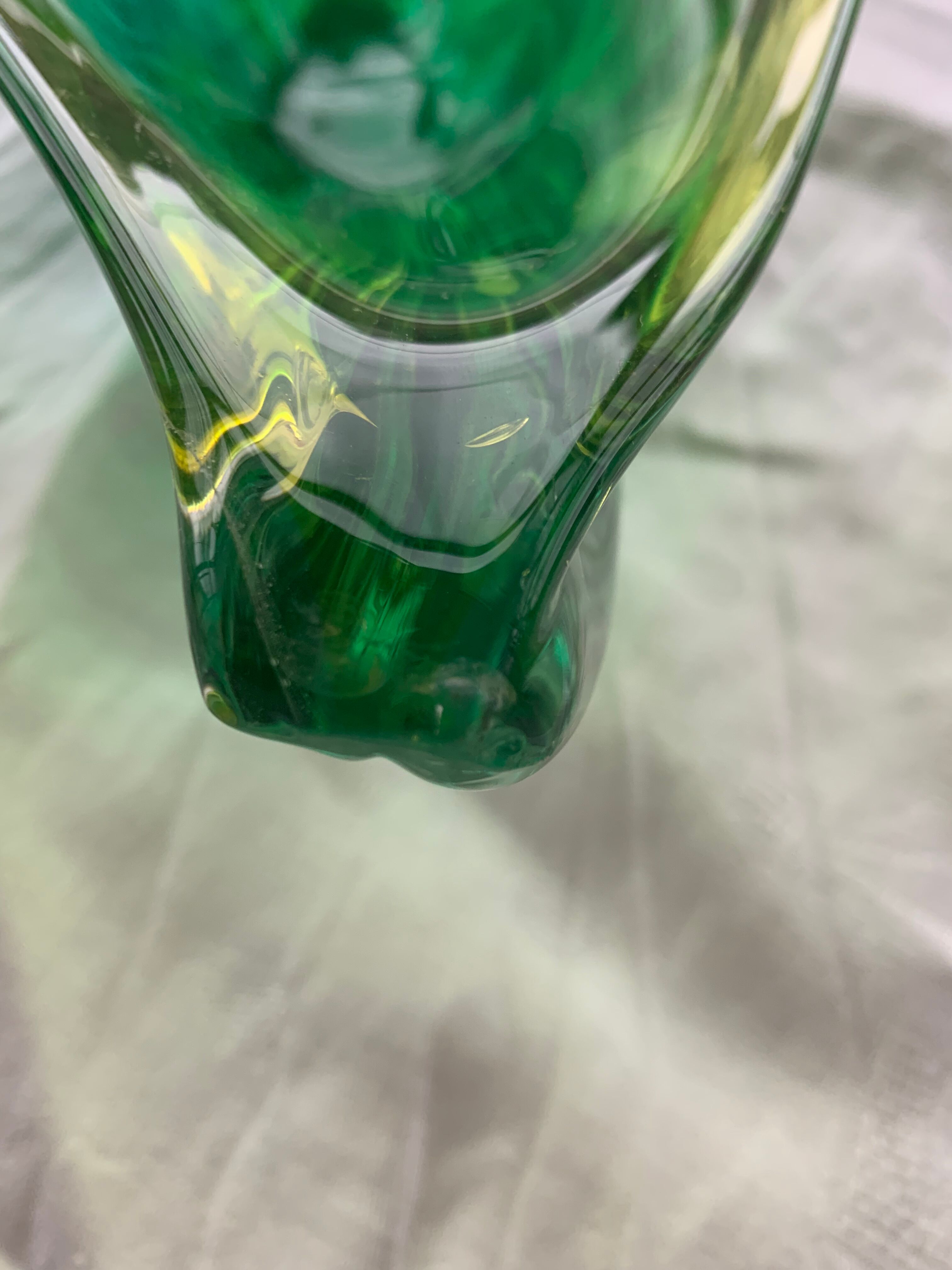 Glass fruit cup in the shape of a vintage yellow green vegetable leaf
