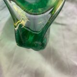 Coupe à fruits en verre en forme de feuille végétal jaune vert vintage