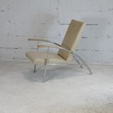 Tubular steel armchair and "cream" leather, France, circa 1970