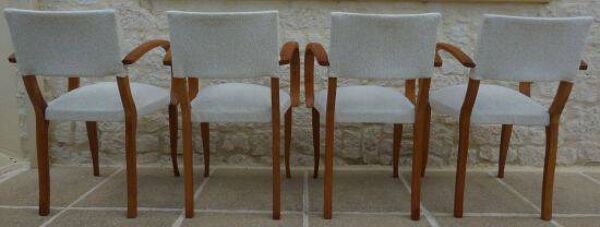 Fauteuils bridges chic année 50 en bois massif   blanc beige cousus main