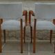Chic 1950s bridge chairs in solid wood, white and beige, hand-stitched.