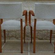 Fauteuils bridges chic année 50 en bois massif   blanc beige cousus main