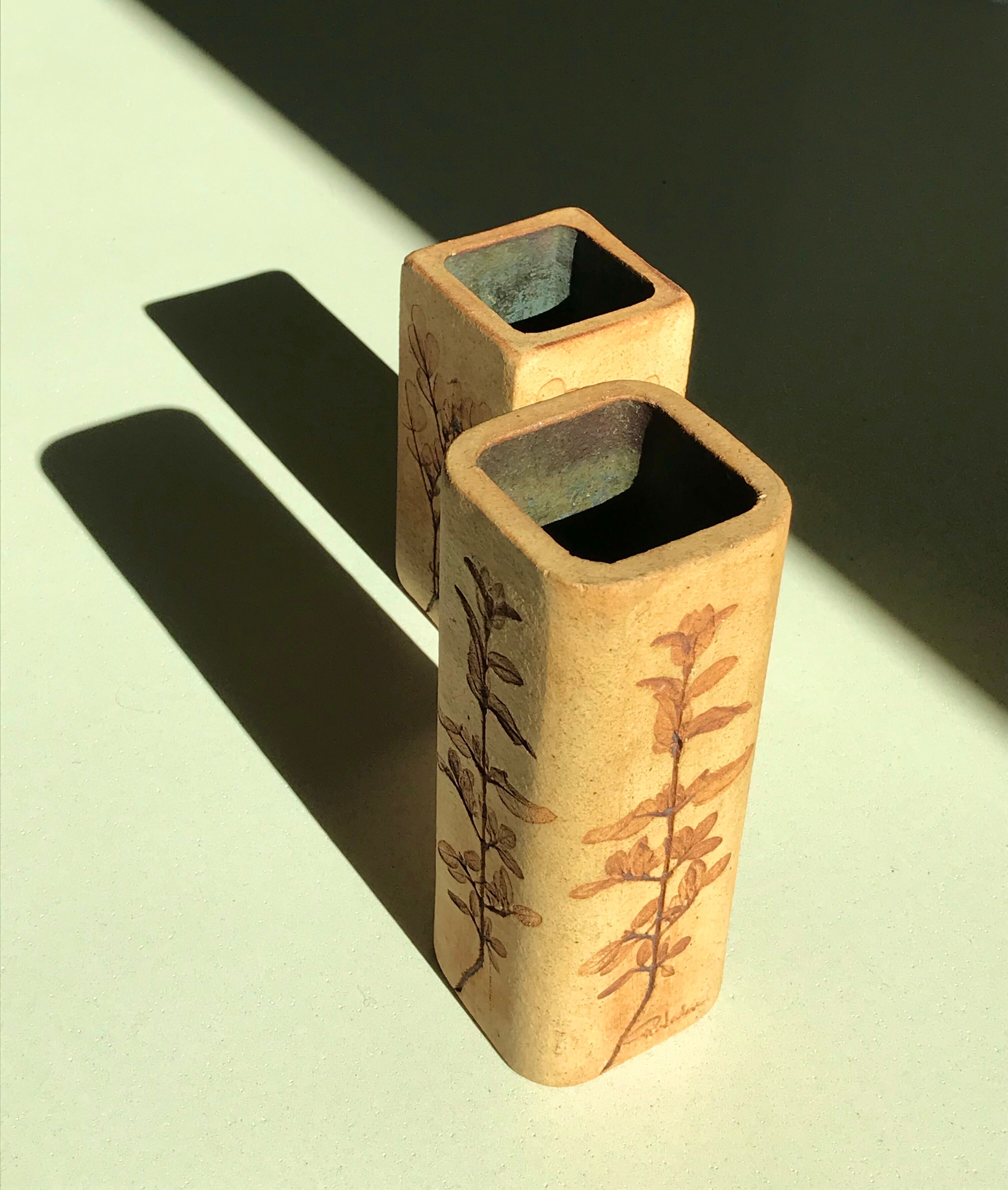 Pair of ceramic vases by Raymonde Leduc, Vallauris 60s