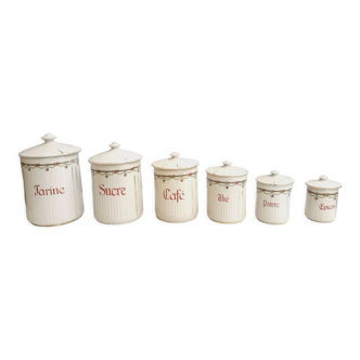 Series of 6 condiment pots porcelain 1950