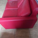 Custom-made 3-seater red fine leather sofa