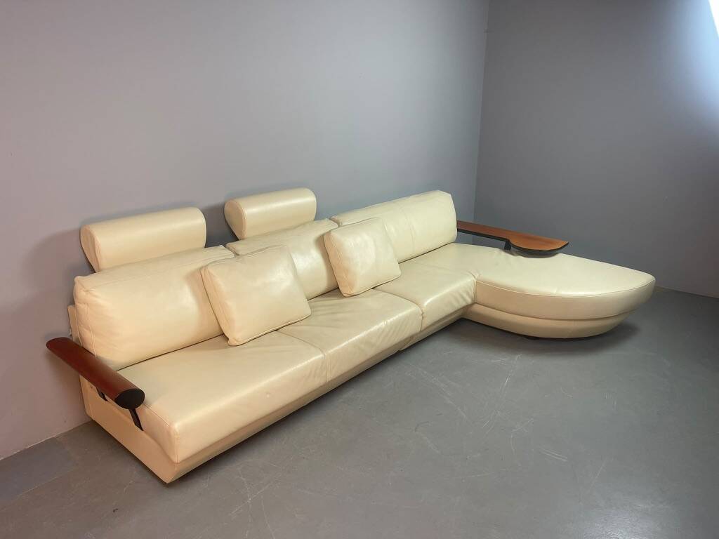 Exceptional Mid-Century Frighetto Italian Cream Leather Landscape Sofa with