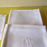 Lot de 6 serviettes anciennes monogramme "fw" blanches