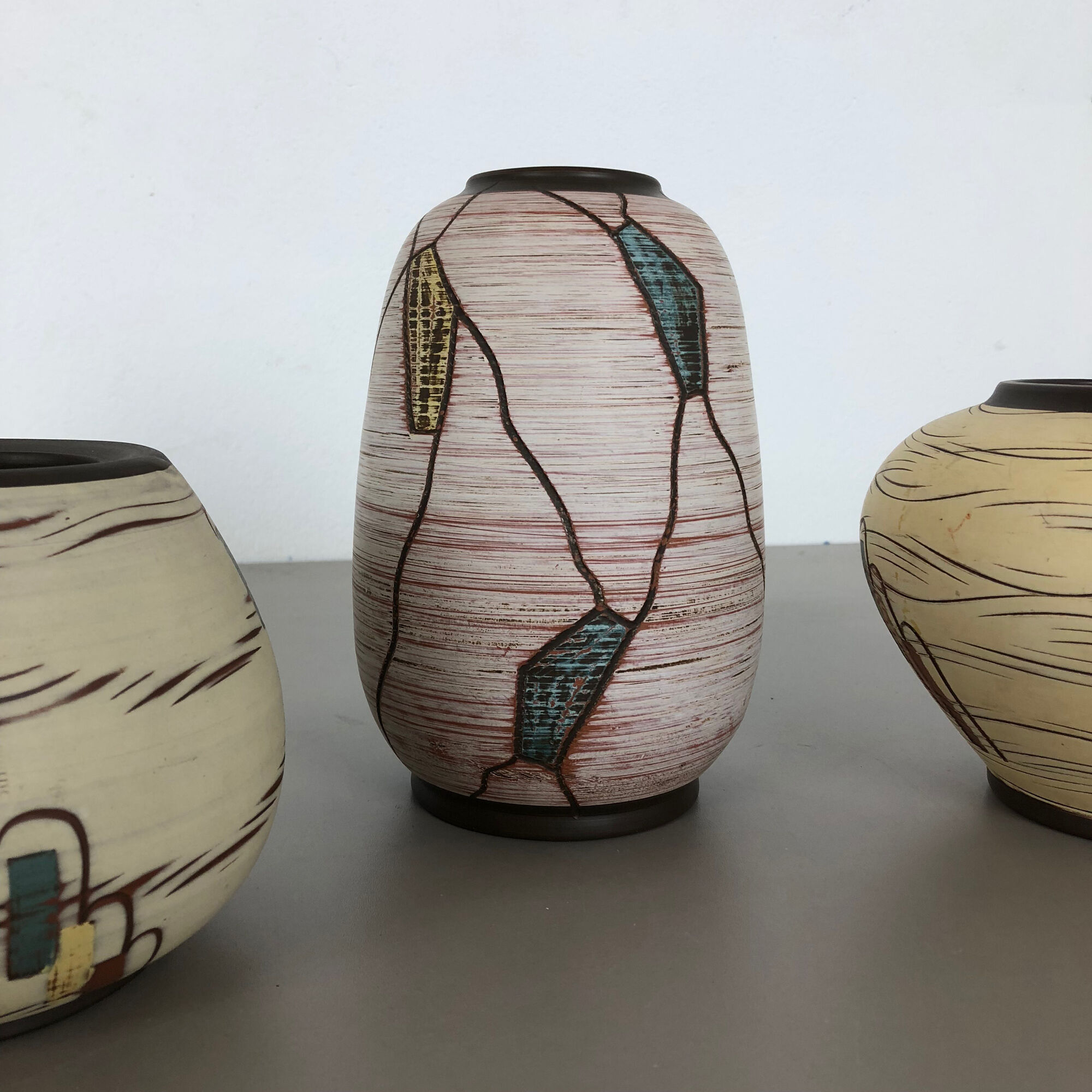 Set of 3 Ceramic Pottery Vase by Sawa Ceramic Franz Schwaderlapp, Germany 1960s