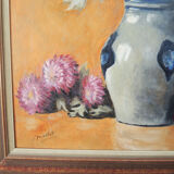 Huile sur bois encadrée et signée henri merlet : fleurs en vase
