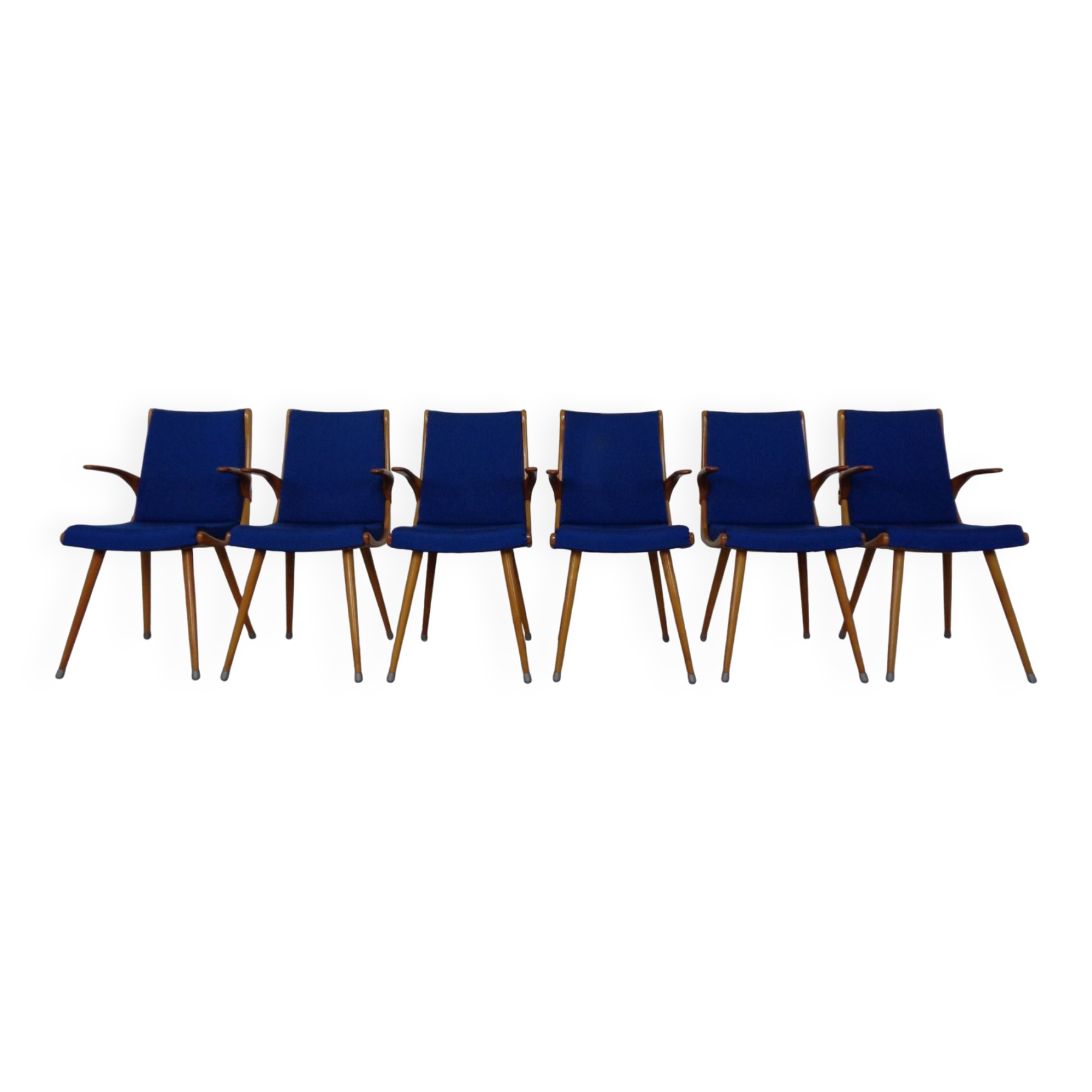 Mid-Century German Boomerang Armchairs in Cherrywood, Set of 6
