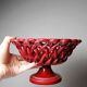Small vintage 1970s-90s openwork braided red ceramic bowl by Pichon Uzès
