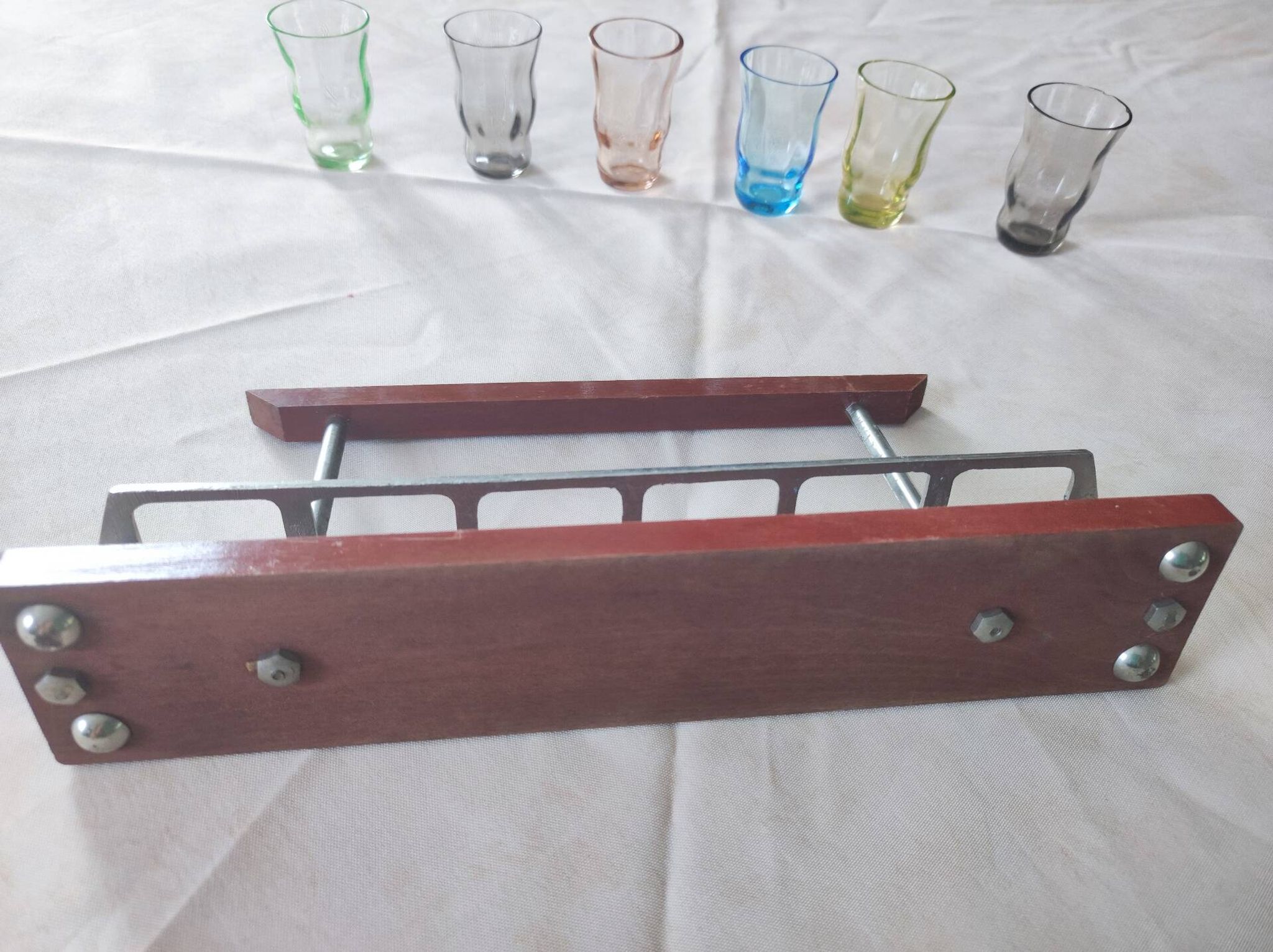Serviteur de verres colorés à liqueur Art déco