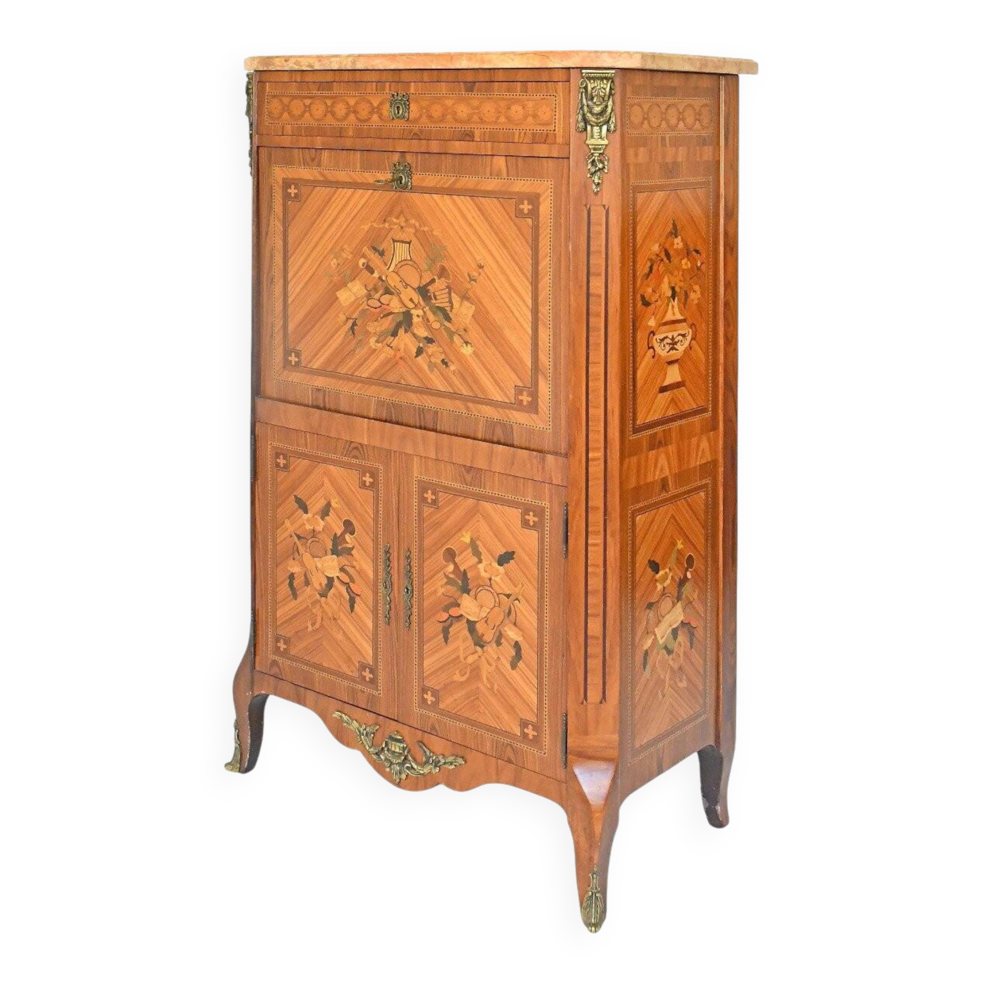Transitional style secretary in marquetry