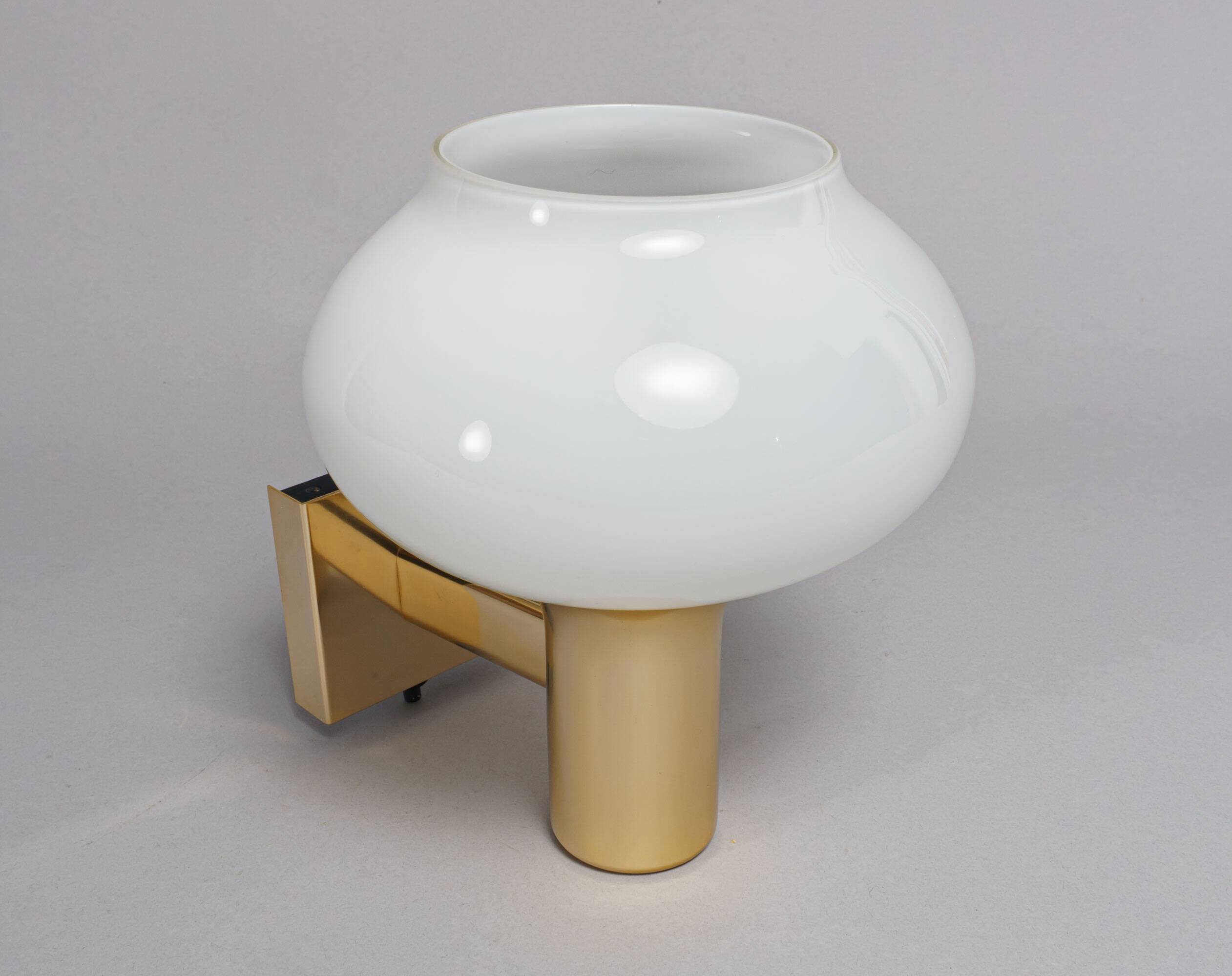 Pair of Vintage 1970s British Gold & Opaline Glass Wall Lamps / Sconces