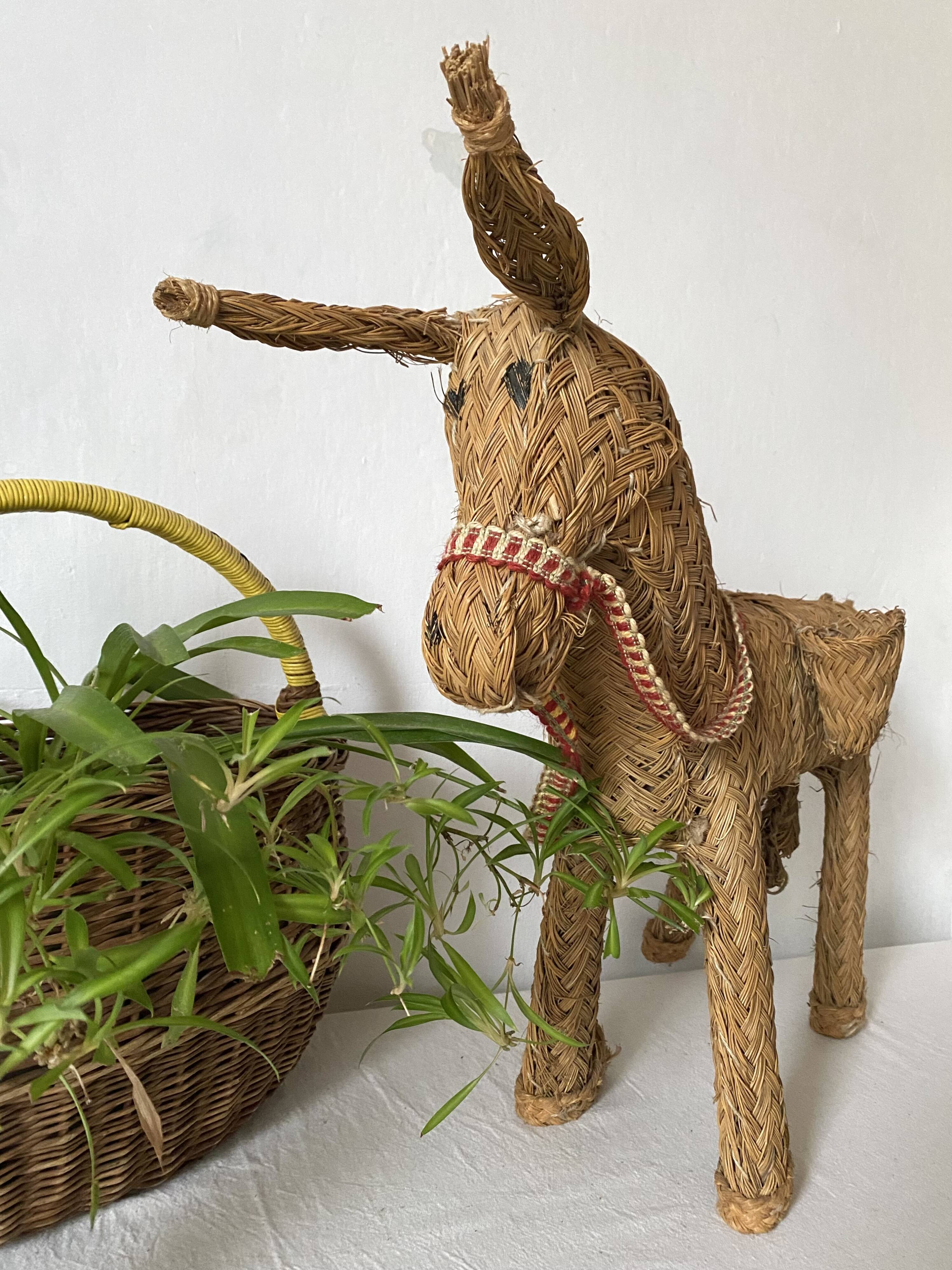Braided straw donkey, popular art Spain, 1970s