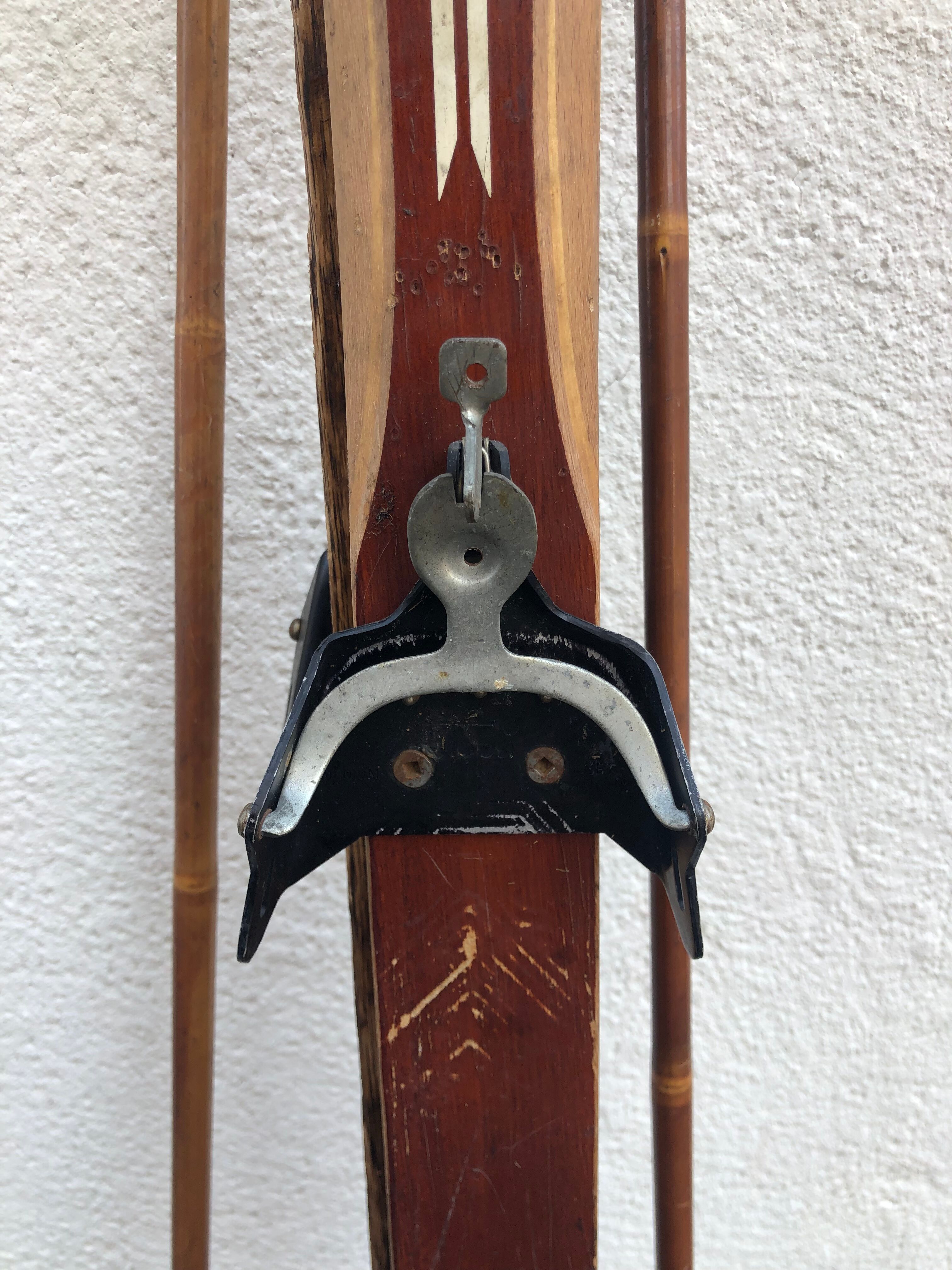 Vintage skis with poles