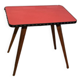 Table basse, rouge, pieds compas, vintage, années 50