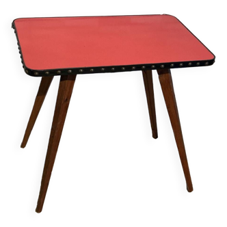 Coffee table, red, compass feet, vintage, 1950s