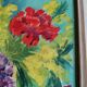 Vintage oil painting on wood pattern vase of flowers still life signed