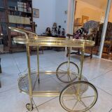 Hollywood Regency style bar cart in brass and glass, 1970s