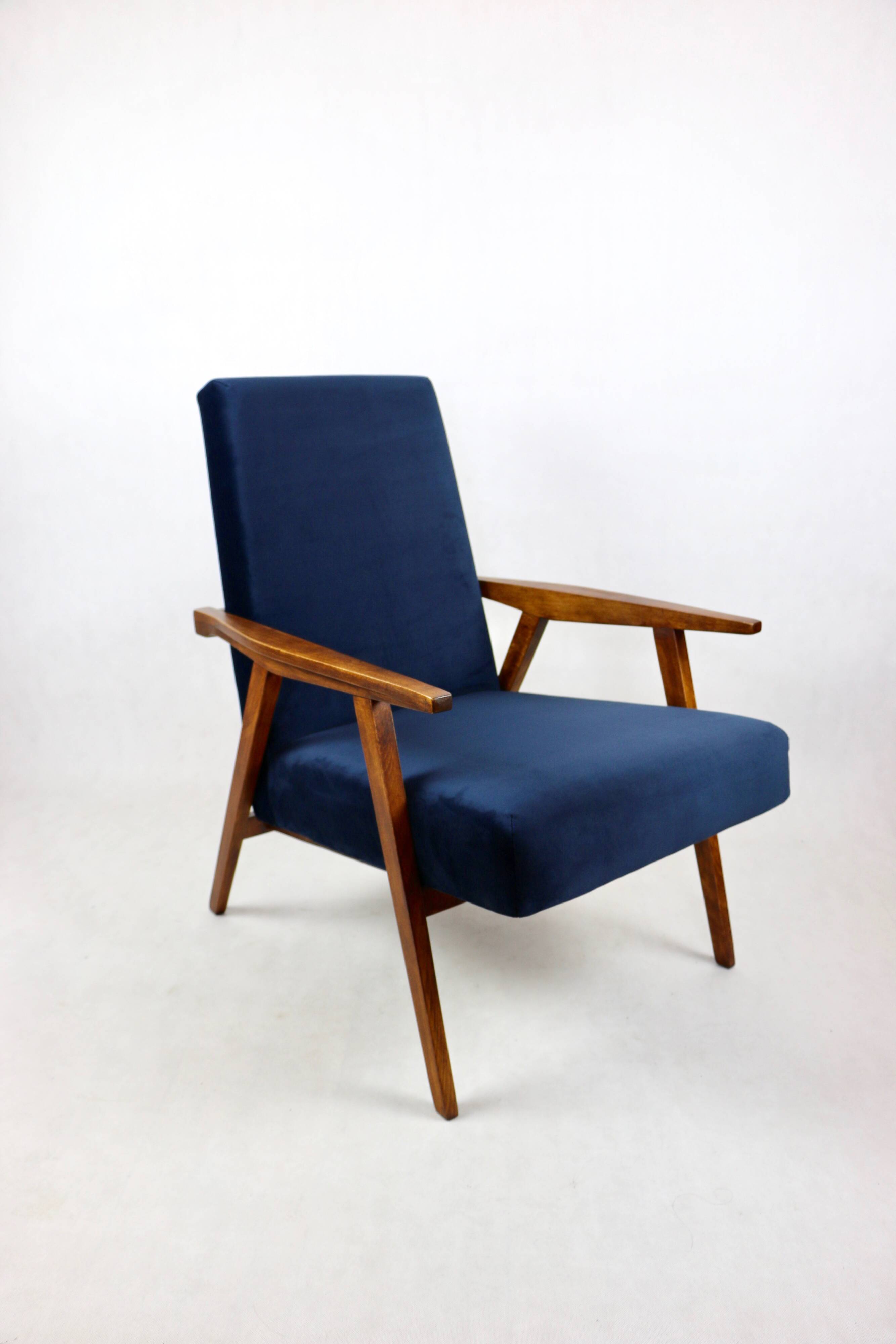Vintage loft armchair 1970s navy blue velvet - 2 pieces available