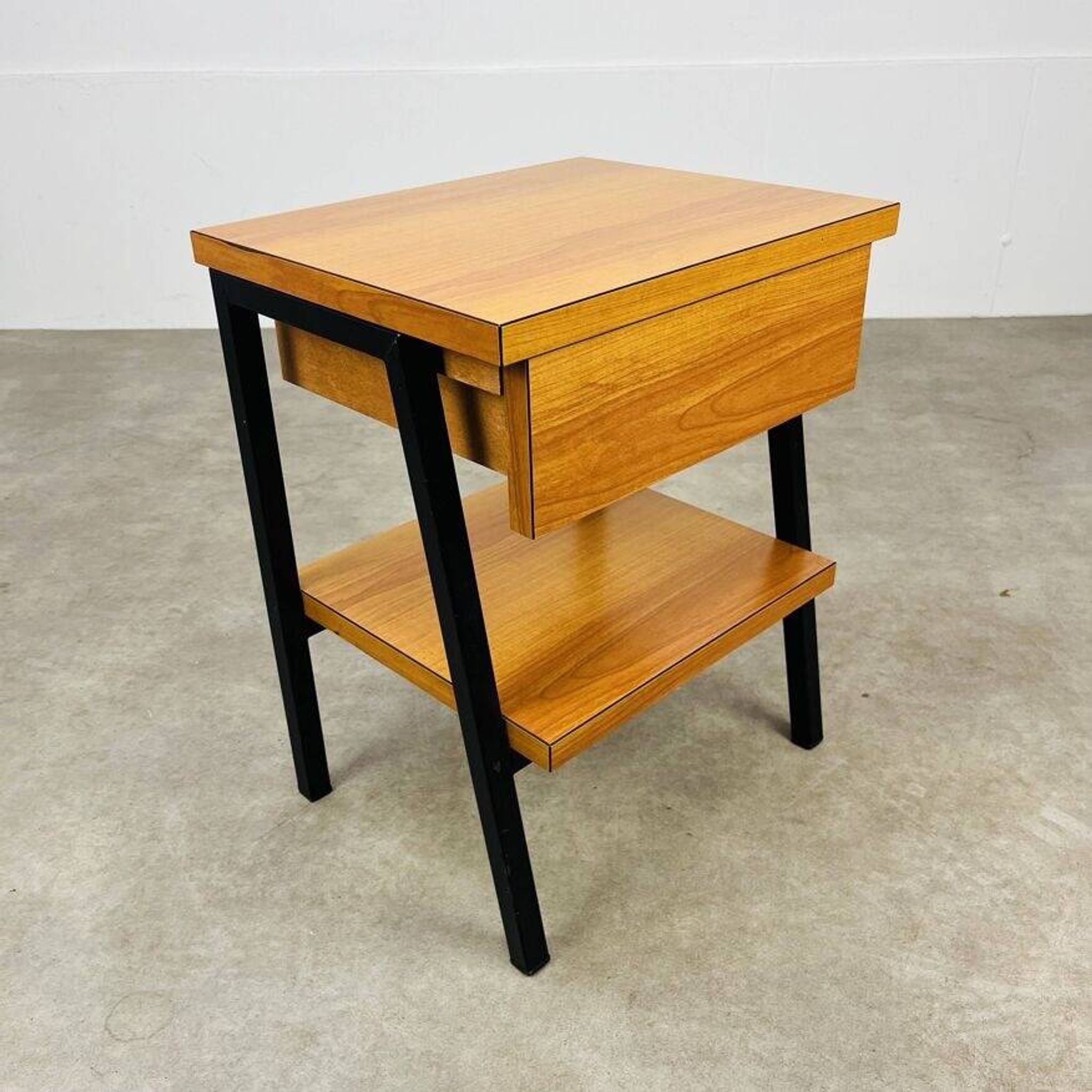 50s bedside table with wood effect, modernist