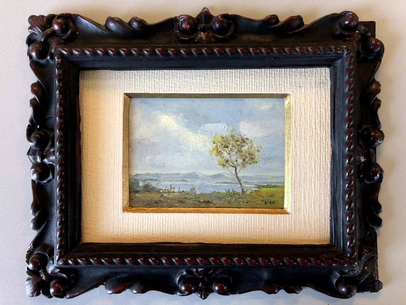 20th Century Antique Lake Scene Landscape Oil Painting