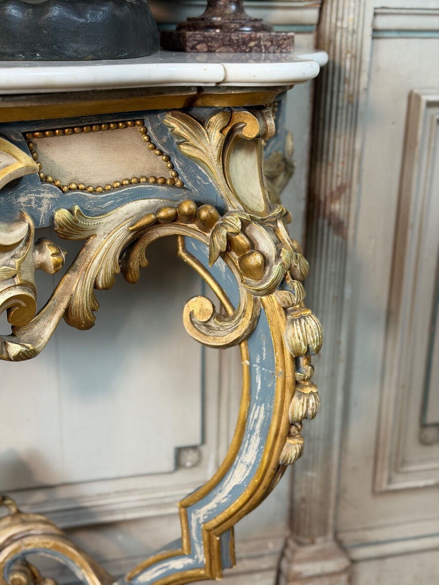 Louis XV style console in polychrome wood, circa 1880