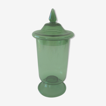 Apothecary pot-style green vintage glass pot